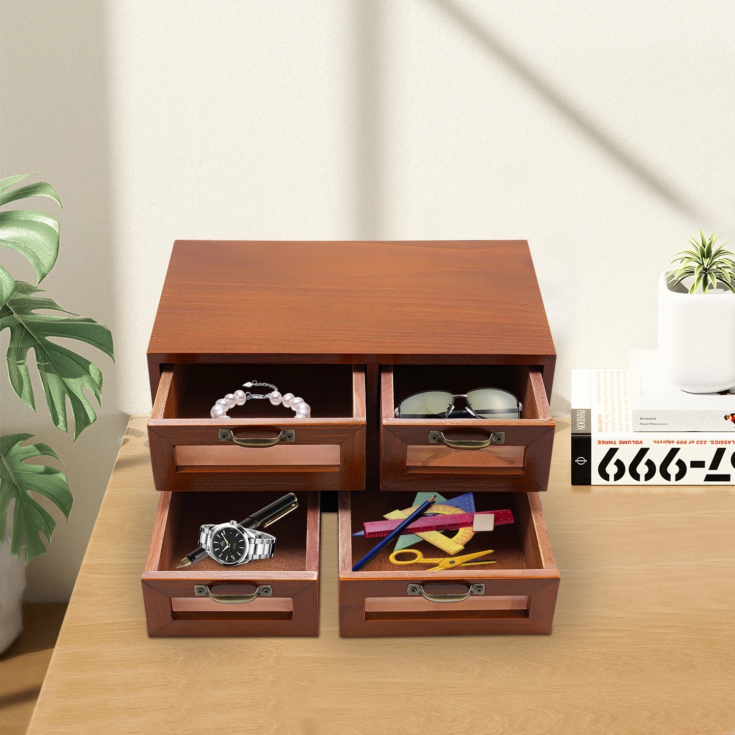 Lightweight Wooden Desktop Storage Cabinet Desk Organizer with Drawers Smooth Edge Environmentally Friendly Stable Construction