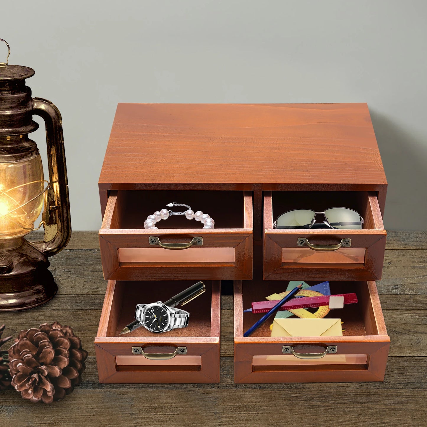 Lightweight Wooden Desktop Storage Cabinet Desk Organizer with Drawers Smooth Edge Environmentally Friendly Stable Construction