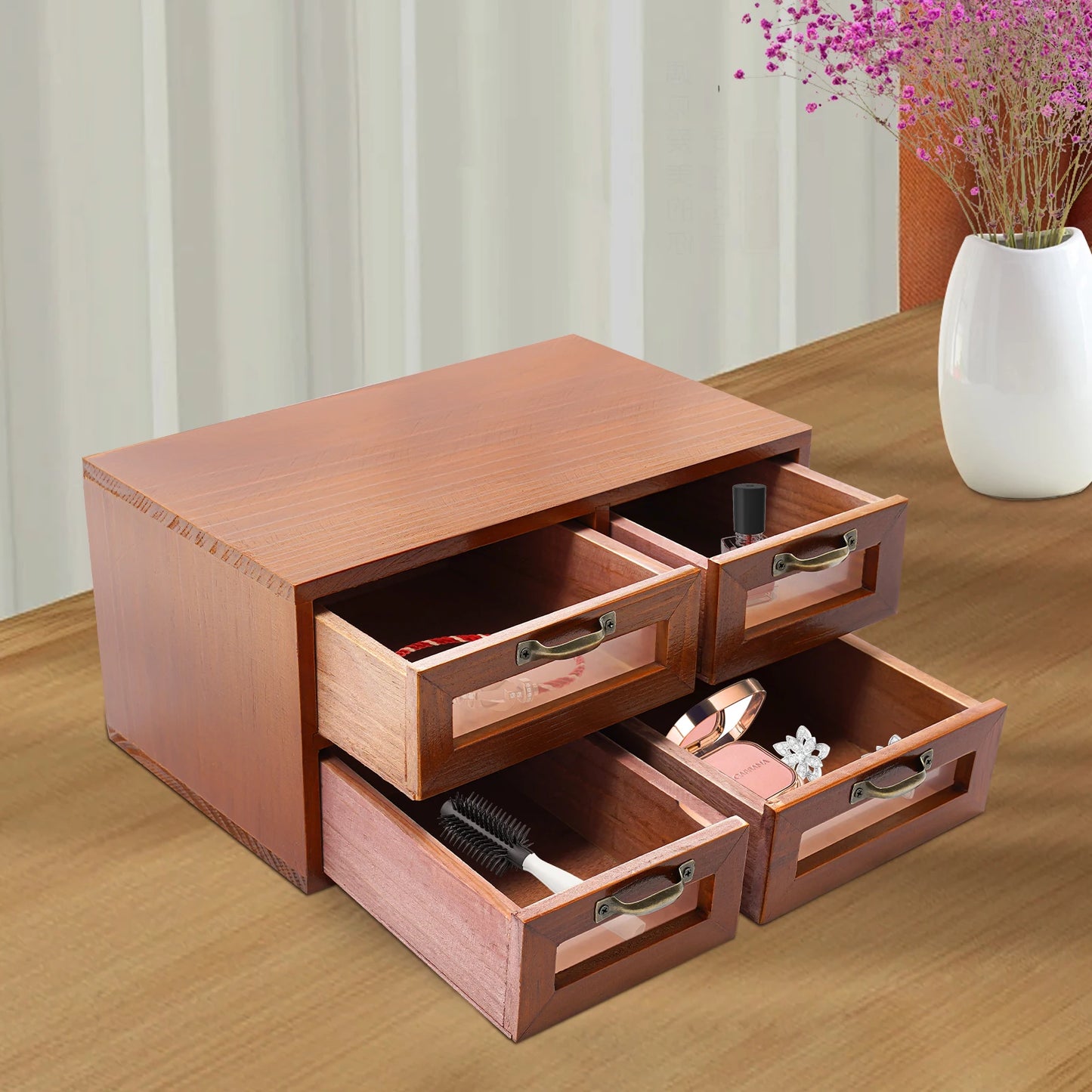 Lightweight Wooden Desktop Storage Cabinet Desk Organizer with Drawers Smooth Edge Environmentally Friendly Stable Construction