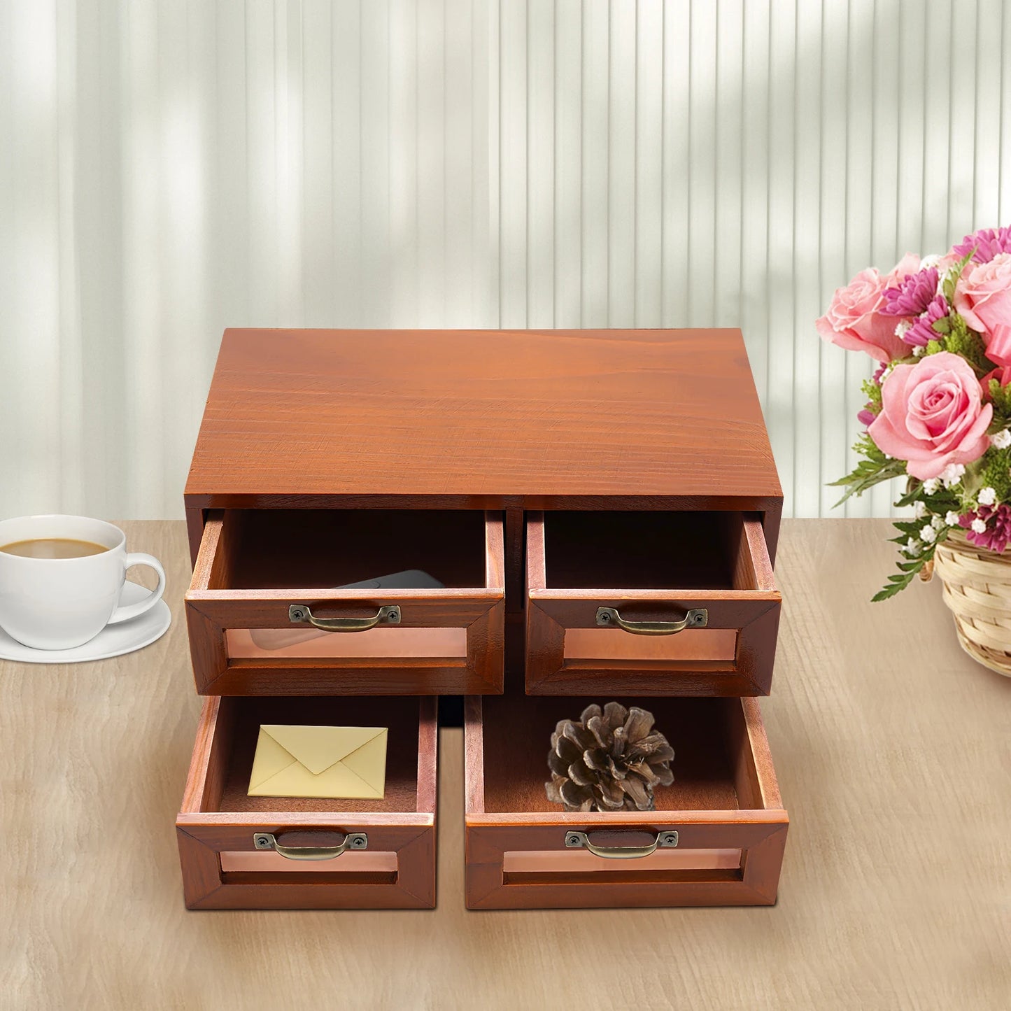 Lightweight Wooden Desktop Storage Cabinet Desk Organizer with Drawers Smooth Edge Environmentally Friendly Stable Construction
