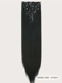 Clip In Hair Extensions Natural Black Color 24 Inch 12 PCS Set Long Straight Hair Extension Synthetic Hairpieces For Women Girls Daily Use