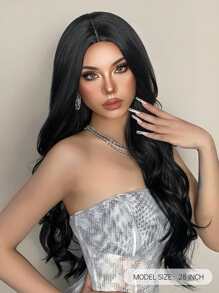 28 Inch Long Black Wigs For Women Middle Part Synthetic Wigs Natural Curly Hair For Daily Use Graceful Charming Wigs