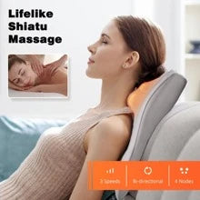 Boriwat Neck And Shoulder Massager With Heat, Massagers For Neck And Back, Shiatsu Massage Pillow With 3D