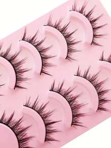 Asiteo 5 Pairs Manga Anime Lashes Natural Look Faux Mink Wispy Fluffy 3D Volume Eyelashes Korean Japanese Asian Cosplay Eyelashes
