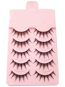 Asiteo 5 Pairs Manga Anime Lashes Natural Look Faux Mink Wispy Fluffy 3D Volume Eyelashes Korean Japanese Asian Cosplay Eyelashes