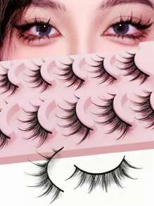 Asiteo 5 Pairs Manga Anime Lashes Natural Look Faux Mink Wispy Fluffy 3D Volume Eyelashes Korean Japanese Asian Cosplay Eyelashes