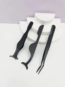 3pcs/set Black Seahorse + Pumpkin + Comb Tweezers For False Eyelashes Extension, Makeup Essential Tool