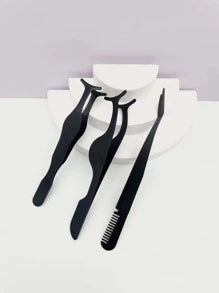 3pcs/set Black Seahorse + Pumpkin + Comb Tweezers For False Eyelashes Extension, Makeup Essential Tool
