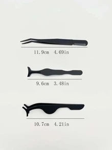 3pcs/set Black Seahorse + Pumpkin + Comb Tweezers For False Eyelashes Extension, Makeup Essential Tool