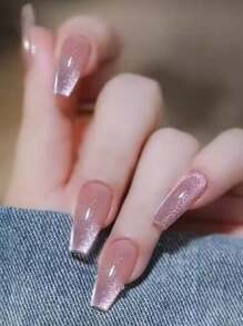 24Pcs Fashion Faux Gemstone Cat Eye Nail Art Set, Suitable For Party, Wedding, Everyday Wear, Includes Gel Polish & Nail File Press On Nails Nail Supplies Nails