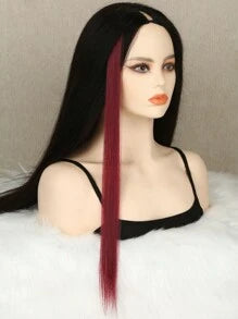 5 PCS Burgundy Colored Clip In Hair Extensions 20 Inch Long Straight Hairpieces Clip In Synthetic, Halloween Cosplay Dress Up Fashion Party Christmas New Year Gift For Women Christmas New Year Carnival Music Festival Use(Burgundy)
