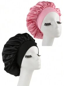 2Pcs Silk Bonnet for Sleeping, Satin Hair Bonnets, Soft Elastic Band Silk Sleep Cap, Silk Hair Wrap for Curly Hair