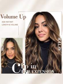 4Pcs  Clip in Hair Extensions Clip in Long Wavy Extensions Thick Long Hairpieces for Women Full Head 20 Inch Dark Brown with Auburn Brown Highlights