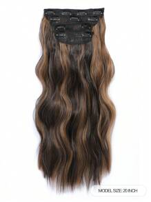 4Pcs  Clip in Hair Extensions Clip in Long Wavy Extensions Thick Long Hairpieces for Women Full Head 20 Inch Dark Brown with Auburn Brown Highlights