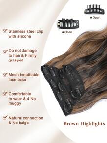 4Pcs  Clip in Hair Extensions Clip in Long Wavy Extensions Thick Long Hairpieces for Women Full Head 20 Inch Dark Brown with Auburn Brown Highlights