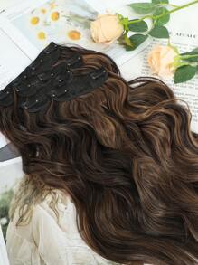 4Pcs  Clip in Hair Extensions Clip in Long Wavy Extensions Thick Long Hairpieces for Women Full Head 20 Inch Dark Brown with Auburn Brown Highlights