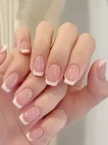24pcs Short Square Shape Nail Tips With Minimalist Color Block & Fun Print Designs, Including 1pc Nail File & 1pc Jelly Glue Press On Nails Nail Supplies