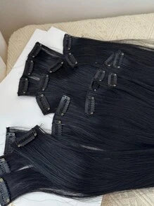 Clip In Hair Extensions Natural Black Color 24 Inch 12 PCS Set Long Straight Hair Extension Synthetic Hairpieces For Women Girls Daily Use