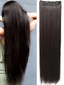 Black-Brown Extra Long Straight Hair Extensions, 20-40 Inch 5 Clips Synthetic Hair Extension Heat Resistant Fake Hairpiece For Women Chinese New Year, Music Festivals, Parties, Cosplay, Holidays And Daily Use