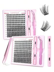 SANISHI Sanishi Lashes Eyelash Curler, 144pcs D-Curl 9-16mm Length, Faux Mink Individual Eyelash Clusters, Narrow & Thick Stem Eyelash Curler With Applicator, Glue & Sealer, Eyelash Curling Kitlash Clusters Kit,Lashes,Eyelashes,Fake Lashes