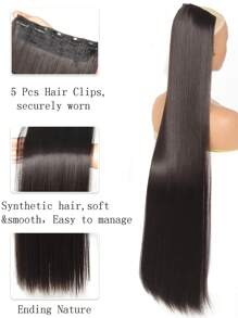 Black-Brown Extra Long Straight Hair Extensions, 20-40 Inch 5 Clips Synthetic Hair Extension Heat Resistant Fake Hairpiece For Women Chinese New Year, Music Festivals, Parties, Cosplay, Holidays And Daily Use