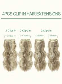 16inch 20inch Hair Extensions Clip In, 4PCS Wavy Hair Extension, Dark Blonde With Highlights Hair Extensions For Women