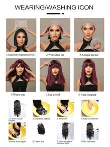 24 Inch Black Long Straight Synthetic Wig With Bangs Natural Black Heat Resistant