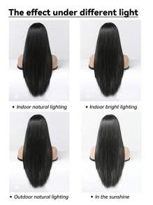24 Inch Black Long Straight Synthetic Wig With Bangs Natural Black Heat Resistant