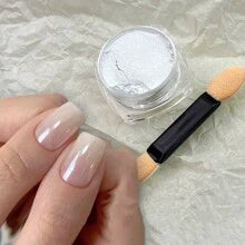 Pearl White Nails Glitter Dust Chrome Y2 1Box Moonlight White Chrome Powder Pigment For Glazed Donut Nail Art, Moonlight Powder Mirror Effect Glitter 1pc Eyeshadow Sticks DIY Nail Charms Nail Gems Nail Supplies