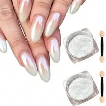 Pearl White Nails Glitter Dust Chrome Y2 1Box Moonlight White Chrome Powder Pigment For Glazed Donut Nail Art, Moonlight Powder Mirror Effect Glitter 1pc Eyeshadow Sticks DIY Nail Charms Nail Gems Nail Supplies