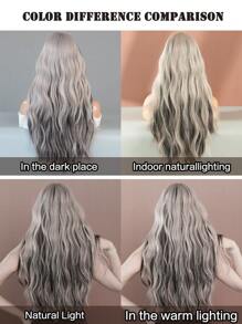 7JHH WIGS Silver Ash Pink Wavy Wig With Bangs Highlight Black Hair Body Long Curly Wigs Natural Fluffy Soft Woven Synthetic Fiber Costume Wig For Women&Girls Christmas Party Cosplay Use 26 Inch