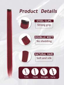 5 PCS Burgundy Colored Clip In Hair Extensions 20 Inch Long Straight Hairpieces Clip In Synthetic, Halloween Cosplay Dress Up Fashion Party Christmas New Year Gift For Women Christmas New Year Carnival Music Festival Use(Burgundy)