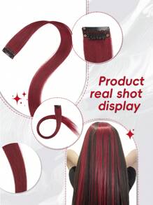 5 PCS Burgundy Colored Clip In Hair Extensions 20 Inch Long Straight Hairpieces Clip In Synthetic, Halloween Cosplay Dress Up Fashion Party Christmas New Year Gift For Women Christmas New Year Carnival Music Festival Use(Burgundy)
