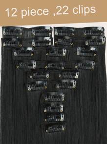 Clip In Hair Extensions Natural Black Color 24 Inch 12 PCS Set Long Straight Hair Extension Synthetic Hairpieces For Women Girls Daily Use
