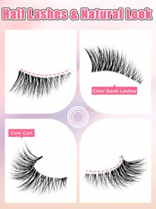 7 Pairs Half Lashes Clear Band 11mm Cat Eye Tail Elongated Lashes 3/4 Corner False Eyelashes Natural Look Strip Lashes,Lashes,Eyelashes,Fake Lashes