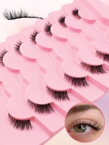 7 Pairs Half Lashes Clear Band 11mm Cat Eye Tail Elongated Lashes 3/4 Corner False Eyelashes Natural Look Strip Lashes,Lashes,Eyelashes,Fake Lashes