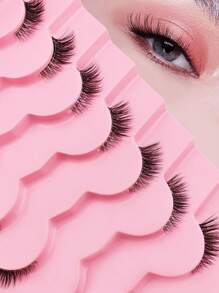 7 Pairs Half Lashes Clear Band 11mm Cat Eye Tail Elongated Lashes 3/4 Corner False Eyelashes Natural Look Strip Lashes,Lashes,Eyelashes,Fake Lashes