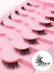 7 Pairs Half Lashes Clear Band 11mm Cat Eye Tail Elongated Lashes 3/4 Corner False Eyelashes Natural Look Strip Lashes,Lashes,Eyelashes,Fake Lashes