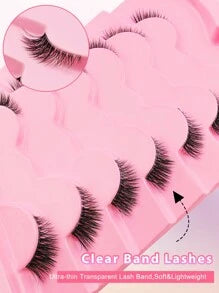7 Pairs Half Lashes Clear Band 11mm Cat Eye Tail Elongated Lashes 3/4 Corner False Eyelashes Natural Look Strip Lashes,Lashes,Eyelashes,Fake Lashes