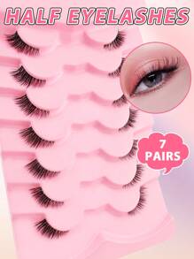 7 Pairs Half Lashes Clear Band 11mm Cat Eye Tail Elongated Lashes 3/4 Corner False Eyelashes Natural Look Strip Lashes,Lashes,Eyelashes,Fake Lashes