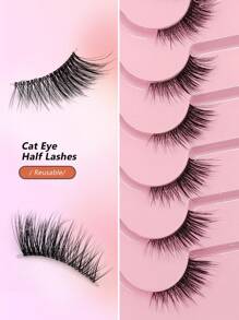 Asiteo Asiteo 7 Pairs Half Lashes Natural Look False Eyelashes Cat Eye Wispy Natural Half Eyelashes Clear Band Lashes