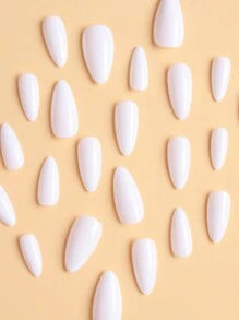 Transform Your Nails With, 24pcs White Almond Presson Nails , Fit Perfectly& Medium Length Design Acrylic Fake Nails, Contain 1pc Jelly Glue And 1pc Nail File, Suitable For Ladies And Girls Daily Work Party Use Nail Supplies