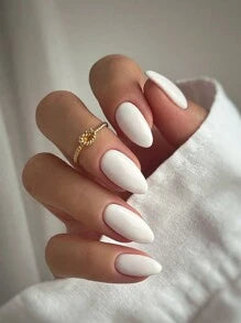 Transform Your Nails With, 24pcs White Almond Presson Nails , Fit Perfectly& Medium Length Design Acrylic Fake Nails, Contain 1pc Jelly Glue And 1pc Nail File, Suitable For Ladies And Girls Daily Work Party Use Nail Supplies