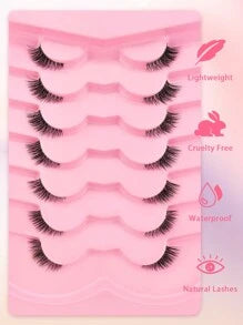 7 Pairs Half Lashes Clear Band 11mm Cat Eye Tail Elongated Lashes 3/4 Corner False Eyelashes Natural Look Strip Lashes,Lashes,Eyelashes,Fake Lashes