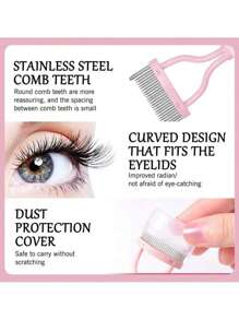 1pc Pink Steel Needle Eyelash Brush Set With Stainless Steel Fine-Tooth Portable Eyelash Curler Assist Tool, Eye Makeup Tool, False Eyelash Comb Tool