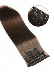 Clip In Hair Extensions, LONAI 6PCS 24" Long Black Brown With Highlight Straight Synthetic Clip On Hairpiece For Women Natural Hair For Daily Use Cosplay Party