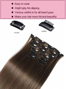 Clip In Hair Extensions, LONAI 6PCS 24" Long Black Brown With Highlight Straight Synthetic Clip On Hairpiece For Women Natural Hair For Daily Use Cosplay Party