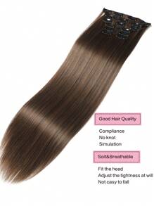 Clip In Hair Extensions, LONAI 6PCS 24" Long Black Brown With Highlight Straight Synthetic Clip On Hairpiece For Women Natural Hair For Daily Use Cosplay Party