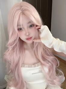 alicegarden Shaped Lace 4*1 ,Anterior Forehead Lace Long  Wavy Wigs Hair, Center Split Wig,Anterior Forehead Pink Lace- 30 Inch Semi Woven Daily Natural, Smooth And Realistic Wig(Excluding Accessories)