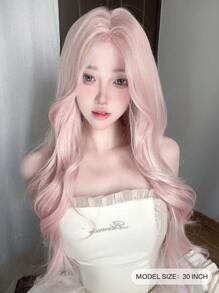 alicegarden Shaped Lace 4*1 ,Anterior Forehead Lace Long  Wavy Wigs Hair, Center Split Wig,Anterior Forehead Pink Lace- 30 Inch Semi Woven Daily Natural, Smooth And Realistic Wig(Excluding Accessories)